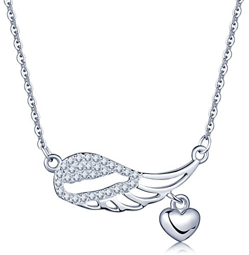 Unendlich U Modisch Engelsflügel Herz Damen Halskette 925 Sterling Silber Zirkonia Anhänger Verstellbare Kette, Silber