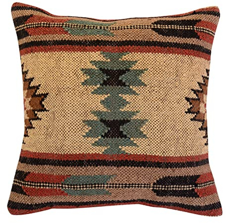Trade Star indischen Kissenbezug aus Jute, handgewebte Teppich Kissen, Kelim Kissenbezug 18 x 18, Boho Home Decor, Vintage Kissen Schutzhülle Muster 7