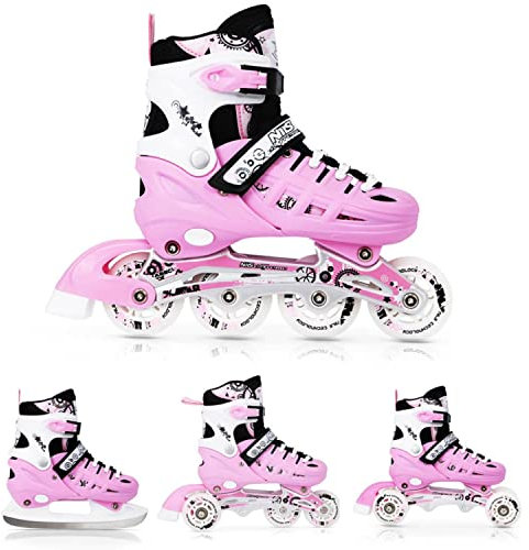 Nils # 4 in 1 Inlineskates verstellbar Schlittschuhe Sport Hockey für Mädchen Jungen und Frauen NH10905 (Rosa, M (35-38))