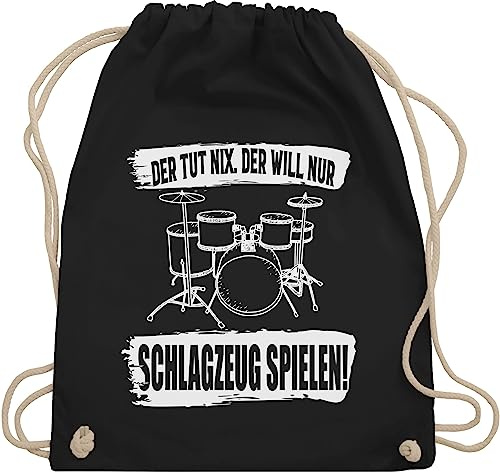 Turnbeutel Rucksack - Musik Instrument Zubehör - Der tut nix. der will nur Schlagzeug spielen. - Unisize - Schwarz - geschenk schlagzeuger instrumente kind drums beutelrucksäcke geschenke für