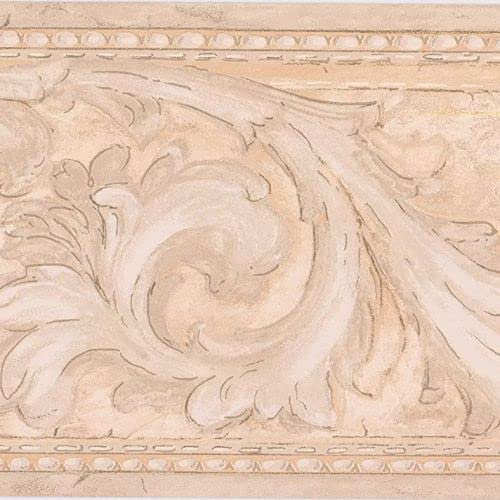 CONCORD WALLCOVERINGS ™ Prepasted Wallpaper Border Classic Retro Vintage Natural Pattern, Color Beige Size 9 Inch by 15 Ft Kitchen Living Room DW5147B