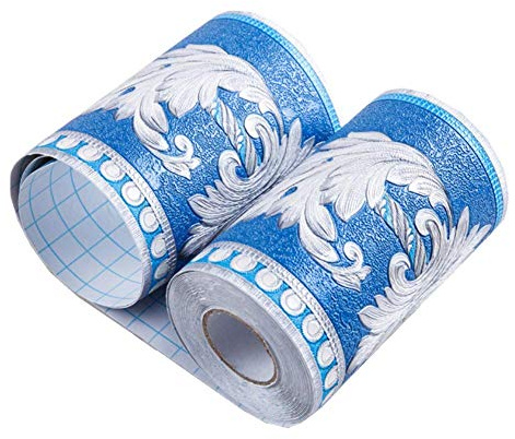 Meboom Pretty Blue White Floral Molding Wallpaper Border Peel Stick Home Ceiling Decorative Border for Bathroom Living Room Kitchen 10cm by 5meters