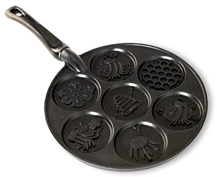 Nordic Ware Honeybee Pancake Pan, Cast-Aluminium Pancake Frying Pan, Pancake Pan for 7 Pancakes, Mini Pancake Maker - Black