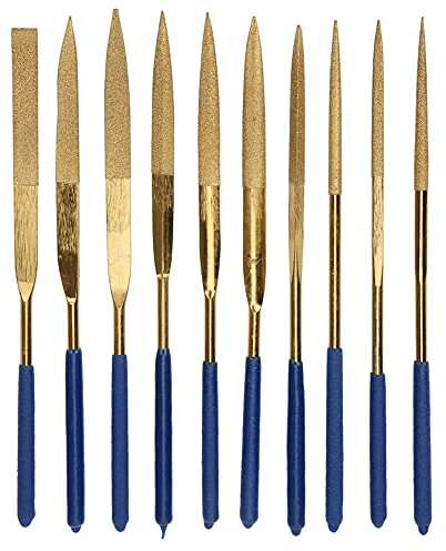 10pcs Kit de Limes Aiguille à Diamants File Set 0.16x6.3in Mini Kit de Lime à Aiguille en Diamants Plaqués Titane pour Traitement du Verre de la Céramique en Acier