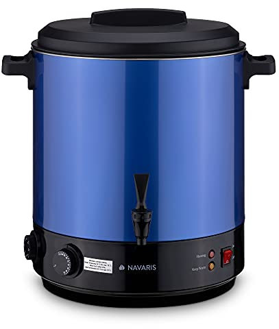 Navaris olla para conservas 27L grifo termostato y temporizador - Dispensador de bebidas calientes - Cacerola eléctrica para vino y café en azul