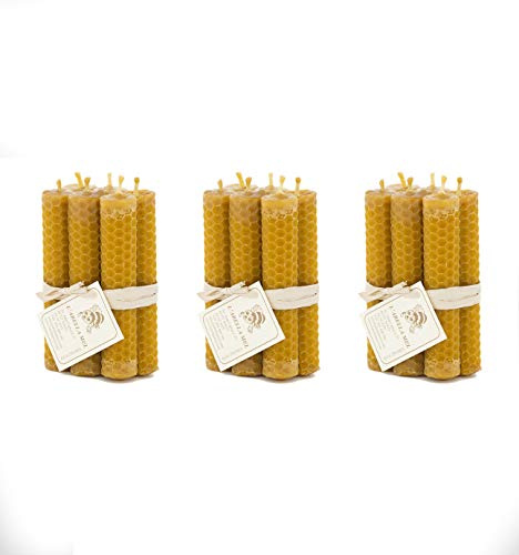 L’abella Mel – Pack con 18 Velas naturales de cera de abeja de 10cm –Velas naturales hechas a mano