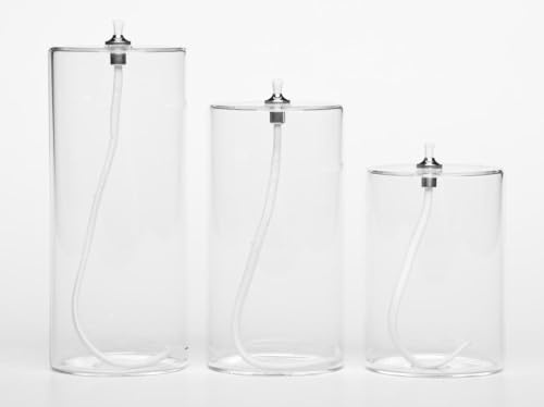 Firefly Fuels Refillable Glass Oil Candle - Set of 3 Pillar-Style Reusable Liquid Candles for Atmosphere, Events, and Emergency Lighting - Use with Liquid Paraffin or Lamp Oil