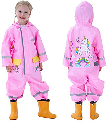 Keyck Impermeabile Bambine Cappuccio Antipioggia Unisex Leggero Pioggia Tuta Antivento Tutto in Uno Sportivo Poncho Antipioggia Unicorno Scuola Ragazza Bambino Bimbo Bimba, Rosa 7-8 Anni