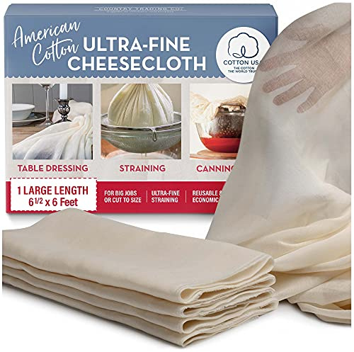 American Cotton Ultra-Fine Cheesecloth for Straining - 6 x 6.5 ft Length - Reusable Filter Cooking Cloth - Table Dressing