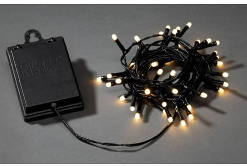 Konstsmide LED Lichterkette, mit an/aus Schalter und 6h Timer, mit 8 Funktionen und Memoryfunktion, gefrostet, 40 warm weiße Dioden, batteriebetrieben, Außen (IP44), schwarzes Kabel - 3724-130