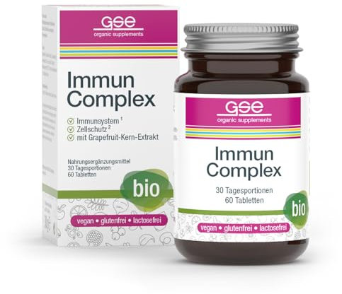 GSE Immun Complex Bio - Immunsystem stärken - Nahrungsergänzungsmittel mit Bioflavonoiden, Vitamin C, Zink, Selen - 100% Bio aus Pflanzen Extrakten - Nahrungsergänzung Vegan - 60 Tabletten
