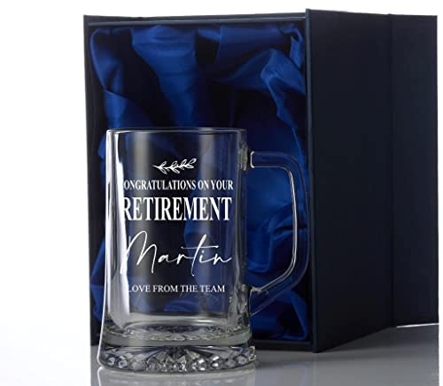 ukgiftstoreonline Personalised Retirement Beer Glass Tankard in Silk Lined Gift Box