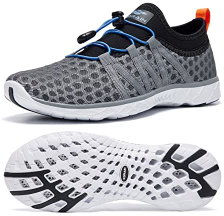 ALEADER Men's Xdrain Water Shoes Quick Drying Lightweight Casual Swim Shoes Gray/Black/Orange 10.5 US
