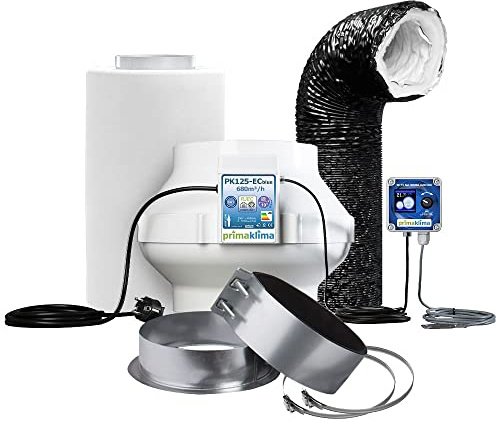 GrowPRO Lüftungsset Silent Digital 680 m3/h mit Temperatursteuerung inkl. Aktivkohlefilter und EC-Rohrventilator
