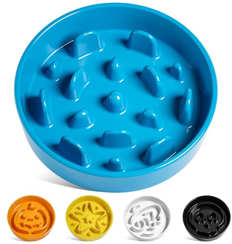 LE TAUCI Cuencos de cerámica de alimentación Lenta para Perros de Raza pequeña, Plato de Comida para Perros y Gatos pequeños, Azul, S-350 ml