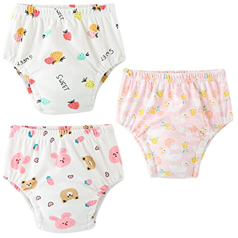 Yealoo Lot de 3 Culotte d'apprentissage en Coton pour Fille Enfants Lavable et Réutilisable, pour l'Entraînement à la Propreté