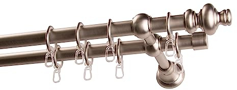 Garesa Gardinenstange Andrea Ø 20mm, 2-läufig, Nickel, matt I Stabile Vorhangstange inkl. Ringe + Faltenlegehaken I Mit Endknopf Profil groß I 420cm