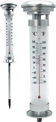LED Solar Thermometer Gartenthermometer beleuchtet Außenthermometer Garten mit Erdspieß Höhe 57cm