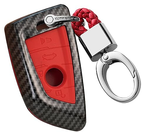 ontto 4-Button Car Key Cover Fit for BMW Smart Remote Keyless Entry Stylish Key Case Full Protection Car Key Holder for 1 3 4 5 Series X1 X4 X5 X6 Carbon Pattern Red