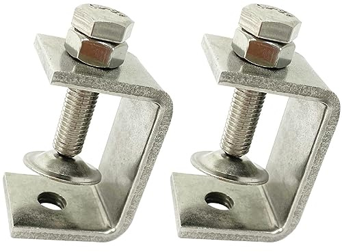 Hozzwhoo 47MM Mini Stainless Steel C Clamps for Mounting, 2Pcs Heavy Duty Woodworking U Clamp Set with Wide Jaw Opening & Protective Pads, Silver