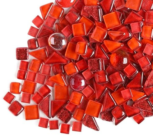 200g Irregular Crystal Mosaic Glass Tiles for Crafts, Mixed Color Small Mosaic Glass Pieces DIY Hobbies Children for Home Decoration (Red)