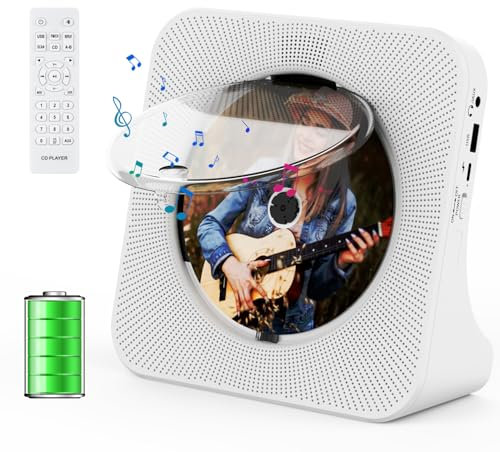 Gueray Lettore CD Portatile Bluetooth con 4000mAh Lettore CD Desktop Ricaricabile per la Casa Lettore CD con Doppi Altoparlanti Telecomando FM Radio Timer USB AUX Porta Auricolare