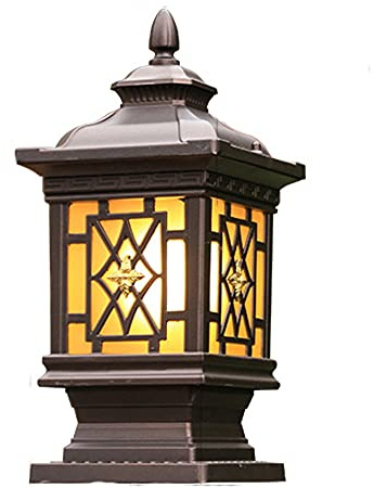 RCIDOS 1-Pack Vintage Post Lamp European Style Post Head Lamp with 5.9-inch Pier Mount Base Outdoor Post Light Fixture Courtyard Glass Column Lamp Patio Porch Light for Main Gate Garden Villa Terrace