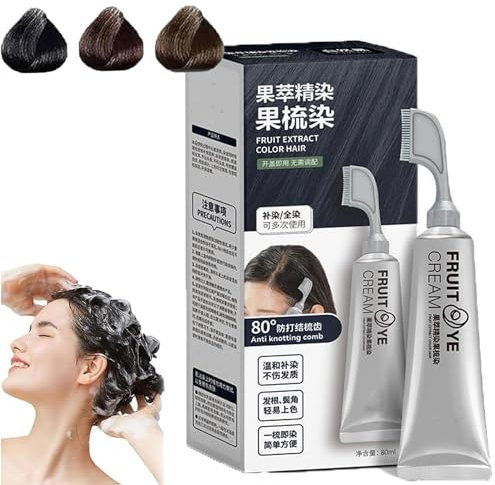 Crema Colorante Per Capelli Di Frutta Naturale Coreana Tinta Per Capelli Pettine Estratto Vegetale Essenza Tintura Per Capelli Con Pettine (Dark Brown)