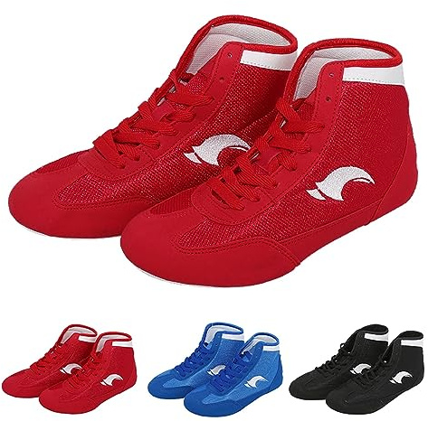 Clearance UK Unisex Kid's Boxing Shoes High Top Combat Training Boots Wrestling Shoes Long Boots Boxing Shoes Competition Training Kids Athletic Shoes UK 2.5#2_Blue