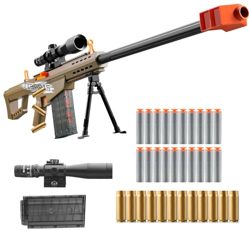 Kyliandi Soft Bullet Toy Gun Sniper Rifle with Scope Realistic Shell ejecting Foam Blaster Fake Gun Shotgun Dart Pellet Shooting Game for Boys Teen Adults Gifts Age 8+ 10 12 Year Old (Brown)