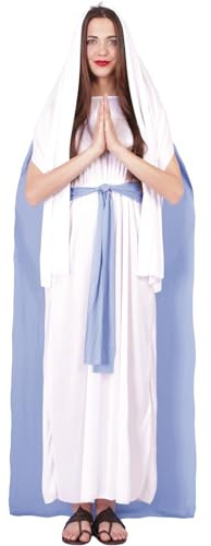 GUIRMA | Disfraz Virgen María Adulta (44-46/XL) - Túnica, Capa, Cinturón y Tocado - Disfraces Religiosos y Navideños para Navidad, Año Nuevo y Fiestas de Disfraces - Ideal para Mujeres - Blanco y Azul