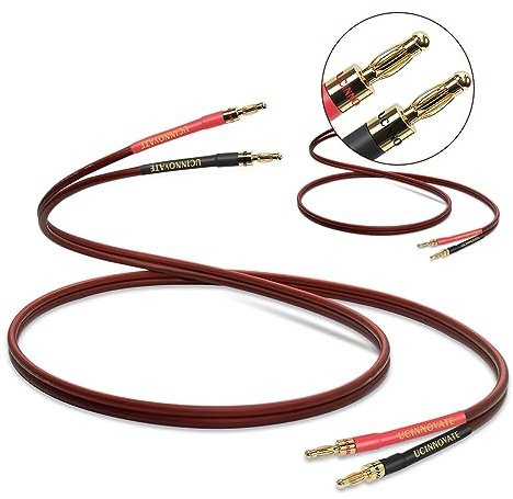 WOWLED HiFi OFC Lautsprecherkabel mit Bananensteckern, Audiophiles 2er Pack 4m Lautsprecherkabel mit vergoldeten Bananensteckern, 600 Litzen 14AWG für Audio-Lautsprecher, HiFi-Systeme, Heimkino
