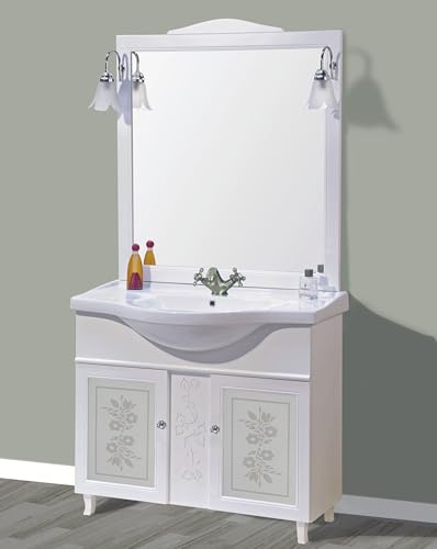KLESIA Mobile Da Bagno Completo Componibile Modello Giada 105 CM In Legno Con Specchio Lavabo e Applique Made In Italy (Bianco)