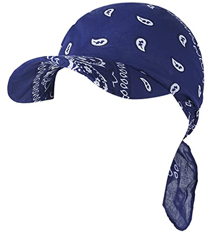 Bandana Cap mit Schleifenbindung Damen - Sonnencap Handmade in Italy - Kopftuch mit Schirm - Visor One Size (54-60 cm) - Sommercap aus Baumwolle - Mütze Frühjahr/Sommer Dunkelblau Einheitsgröße
