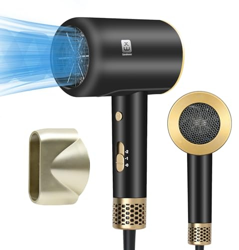 EXTRASTAR Asciugacapelli al plasma professionale, asciugatura rapida 2000W, 2 velocità, 1 ugello styling, pulsante aria fredda, temperatura costante senza danneggiare i capelli, basso rumore, Nero
