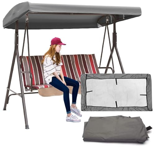 HAILM Hollywoodschaukel Dachbezug, Ersatzdach Hollywoodschaukel 3 Sitzer, Sonnendach Für Hollywoodschaukel, Dach Für Hollywoodschaukel Für Gärten, Terrassen, Balkone,Grau,75x47x9inch