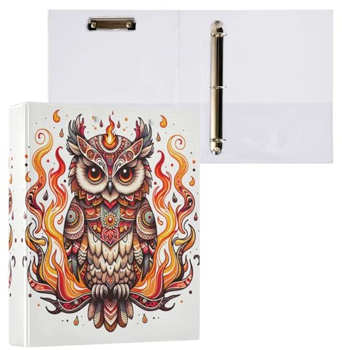 Boho-Ordner mit Eule auf Feuer, 3,8 cm, 3-Ringbuch für Mädchen, 3,8 cm, Ordner mit Taschen
