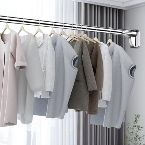 Verstellbare Edelstahl-Kleiderstange für Schrankorganisation, ohne Bohren, Schrankstange für Raumteiler, Waschküche, einziehbare Wandhalterung mit abnehmbarem Boden, bis zu 1,8 x 3,0 m