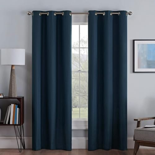 WUXXIANG Verdunklungsvorhänge mit Ösen 200 x 250 cm Sonnenschutz Schalldämmung, Schlafzimmer Modern Ösenvorhang, mit Raffhalter für Curtains Living Room Büro, Blau