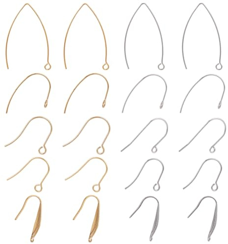 HOBBIESAY 10 stili di 20 ganci per orecchini in acciaio inox, stile misto, ganci francesi per orecchini fai da te, creazione di gioielli