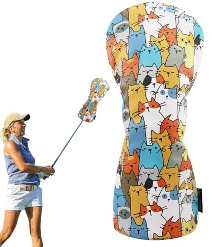Couvre-clubs de golf amusants pour clubs de golf – Couvre-club de golf de dessin animé chat | Accessoires de golf pour hommes et femmes