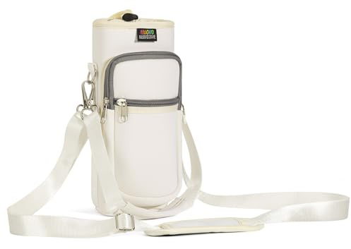 Nuovoware Vattenflaska bärväska, 7,5 dl flaskpåse hållare, justerbar axelrem 2 ficksele neopren ärm sport vattenflaska tillbehör för vandring resor camping