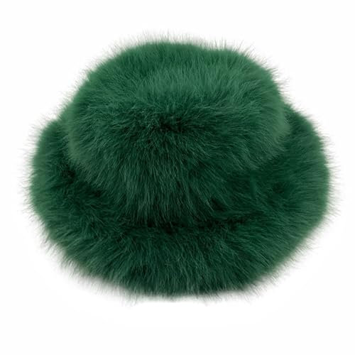 LJRPUPY Damen Trappermütze aus Kunstnerz, Wintermütze, Pelzmütze, Uschanka, warm, flauschig, Fischermütze, Mongolischer Hut, Grün , Einheitsgröße