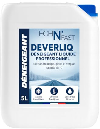 Tech'N'Fast Déneigeant et dégivrant Liquide - résistant jusqu'à -50°C - idéal pour Les Routes, allées et Voitures en Hiver - Action Rapide et Efficace Contre la Neige et Le verglas (5 litres)