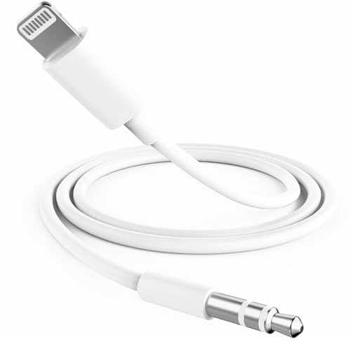 1 cable auxiliar para iPhone en coche, cable auxiliar a Lightning, cable auxiliar de 3,5 mm a iPhone, adaptador auxiliar compatible con iPhone 11/12/13/14, auriculares de coche, altavoz estéreo para
