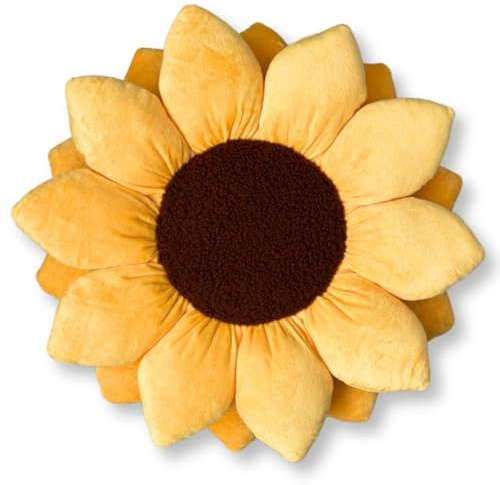 Green Philosophy Co. 3D Sunflower™ Shaped Decorative Throw Pillow - Soft Plush Cushion for Bed and Couch, Cute Boho & Cottagecore Home Decor Accent, Golden Yellow, 20 Inches