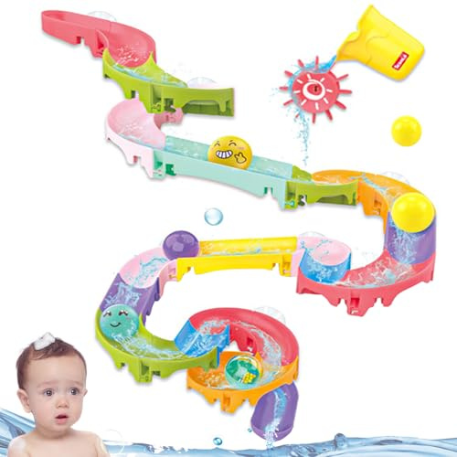 Vexran Badewannenspielzeug Badespielzeug Baby ab 2 3 4 5 Jahre, Wasserrad Saugnäpfe Badewannenspielzeug Baby Murmelbahn Wasserspielzeug Kinder Badewanne Kinder Geschenk