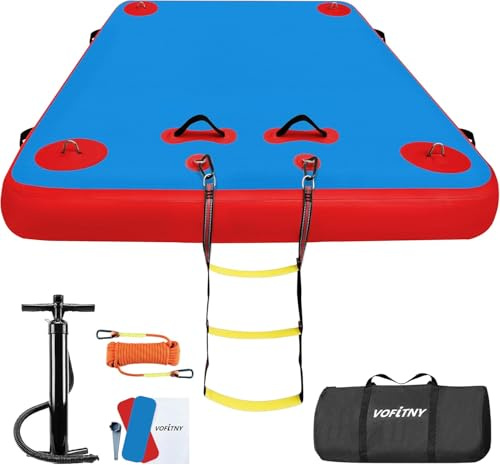 VOFiTNY Inflatable Floating Dock Swim Air Platform Island Raft Mat for Lake Beach Ocean with Rope Ladder, Non-Slip Surface