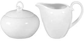 Seltmann Weiden Rondo/Liane Milch- und Zucker-Set für 2 Personen, Set aus Milchkännchen (180 ml) und Zuckerdose (120 ml) in klassischem Weiß, Porzellan, Spülmaschinenfest