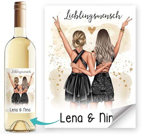SpecialMe® Weinetiketten personalisiert Geschenk Freundinnen Figuren und Text anpassbar Flaschenetiketten selbstklebend Weiss unisize